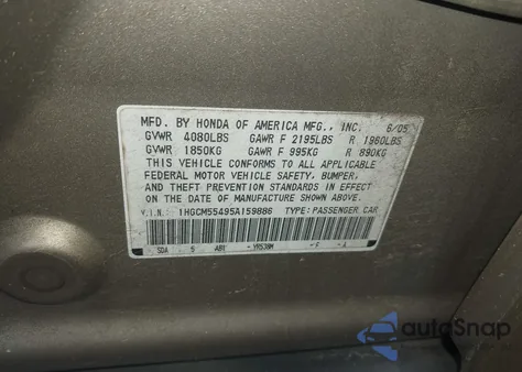 2005 Honda Accord 2.4 Lx z USA, uszkodzony, nr VIN 1HGCM55495A159886